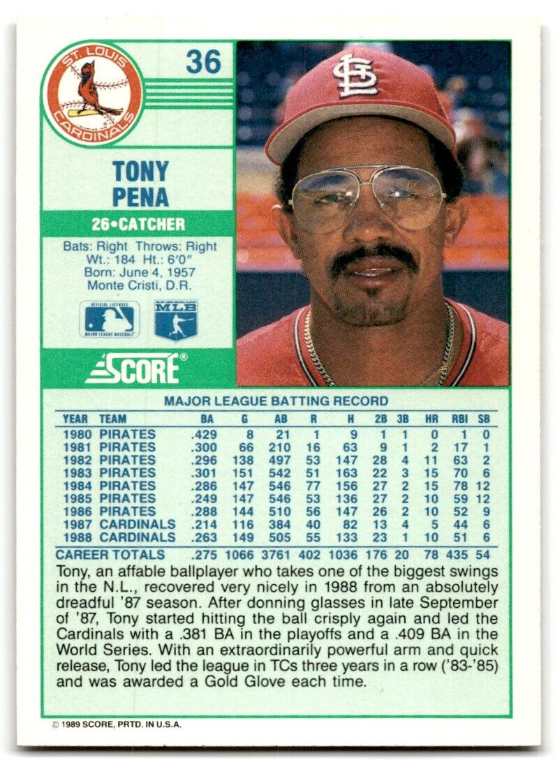 1989 Score Tony Pena St. Louis Cardinals #36