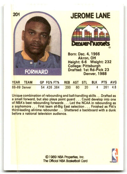 1989-90 Hoops Jerome Lane Rookie Denver Nuggets #201