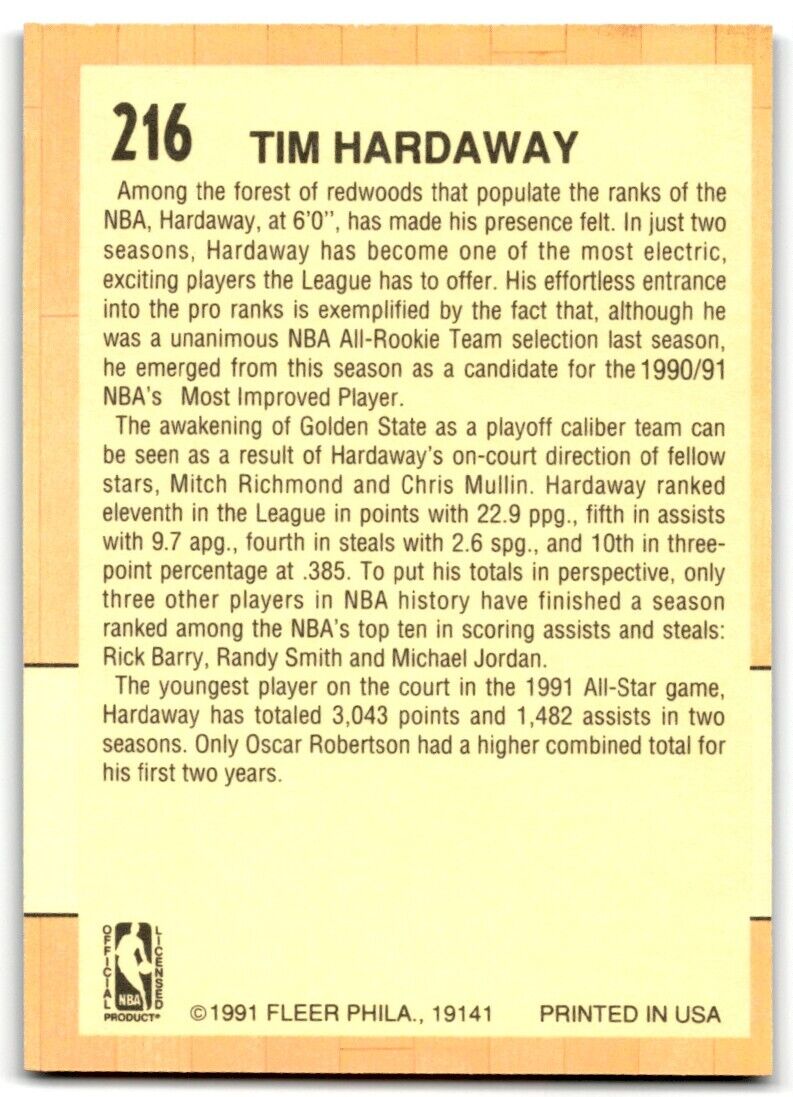 1991-92 Fleer Tim Hardaway Golden State Warriors #216