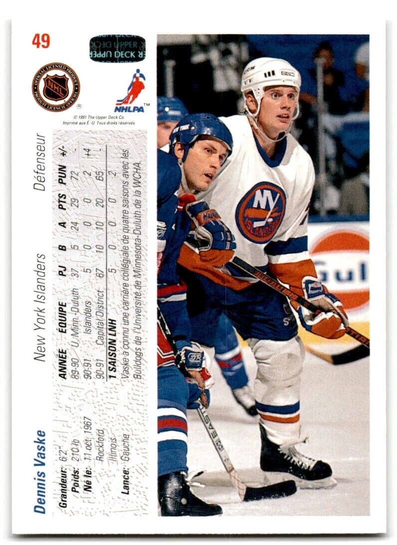 1991-92 Upper Deck Dennis Vaske Rookie New York Islanders #49