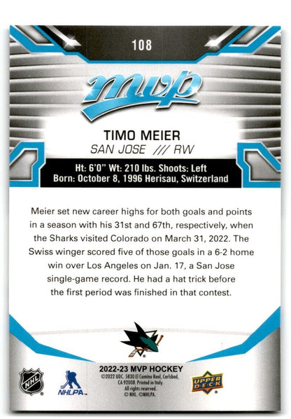 2022-23 Upper Deck MVP Timo Meier San Jose Sharks #108