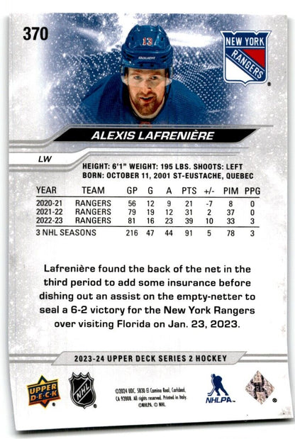 2023-24 Upper Deck Alexis Lafreniere New York Rangers #370