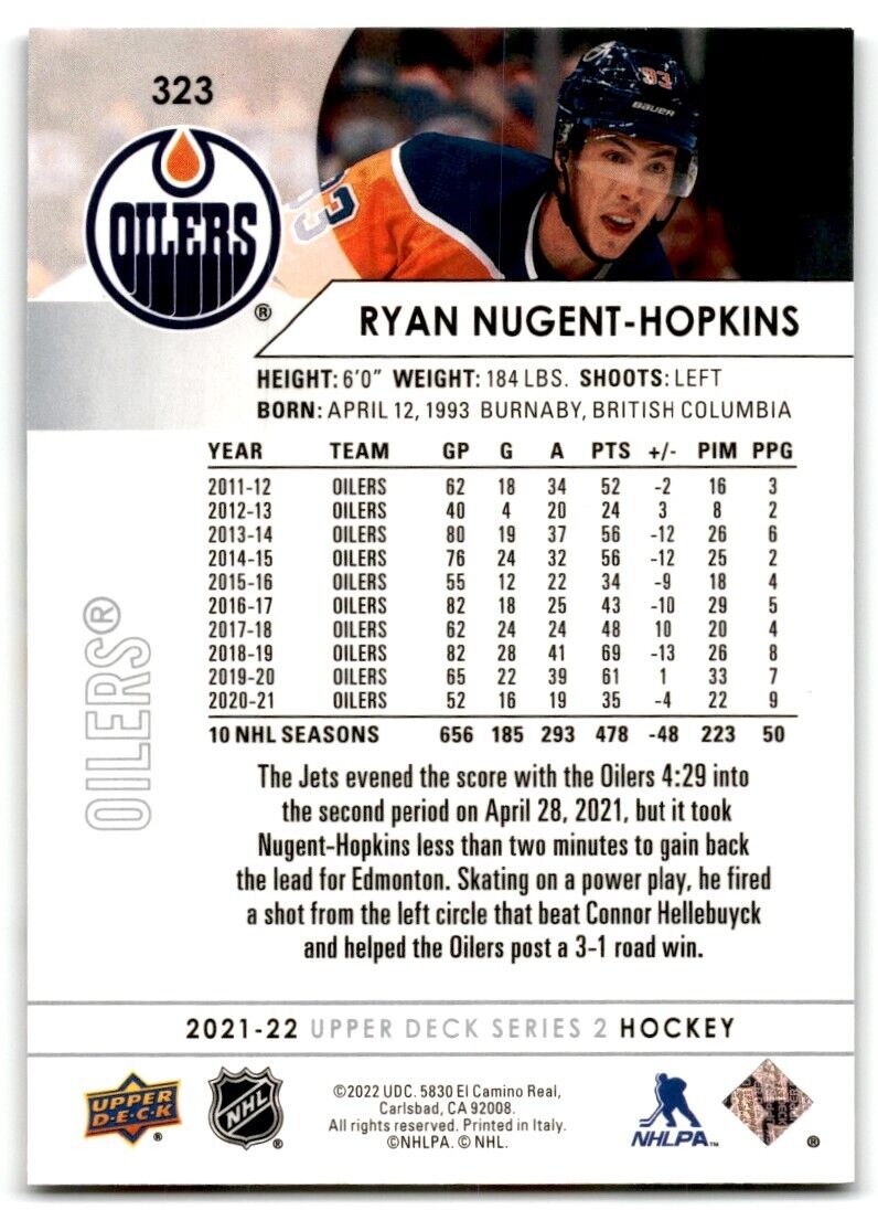 2021-22 Upper Deck Ryan Nugent-Hopkins Edmonton Oilers #323