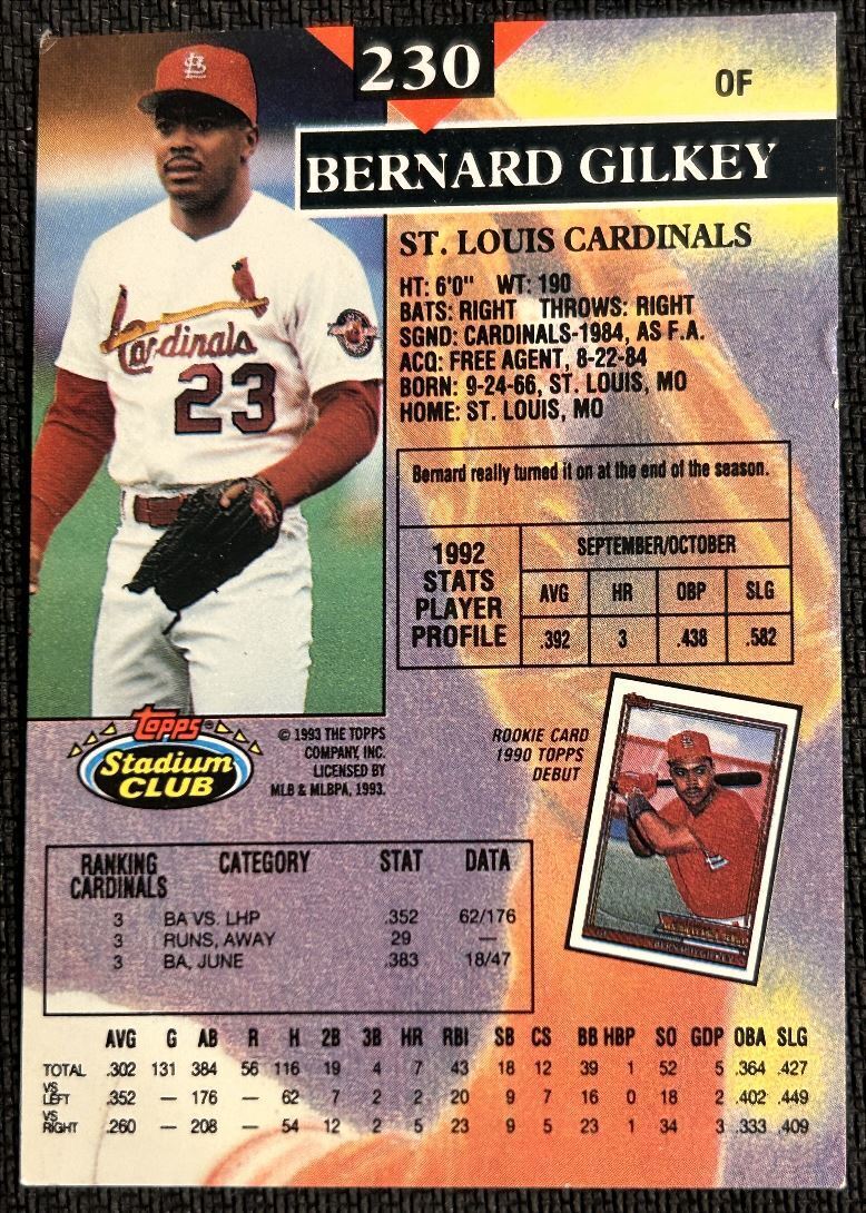 1993 Stadium Club Members Only Bernard Gilkey St. Louis Cardinals #230