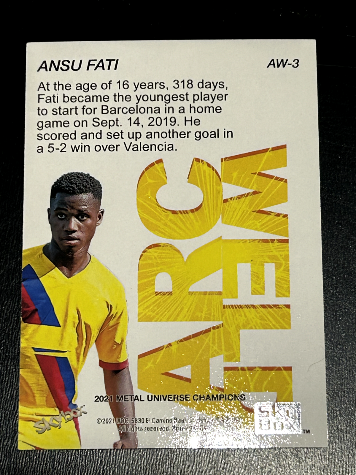 2021 UD Skybox Metal Universe Champions - ANSU FATI - ABC WELD AW-3 Rc Soccer