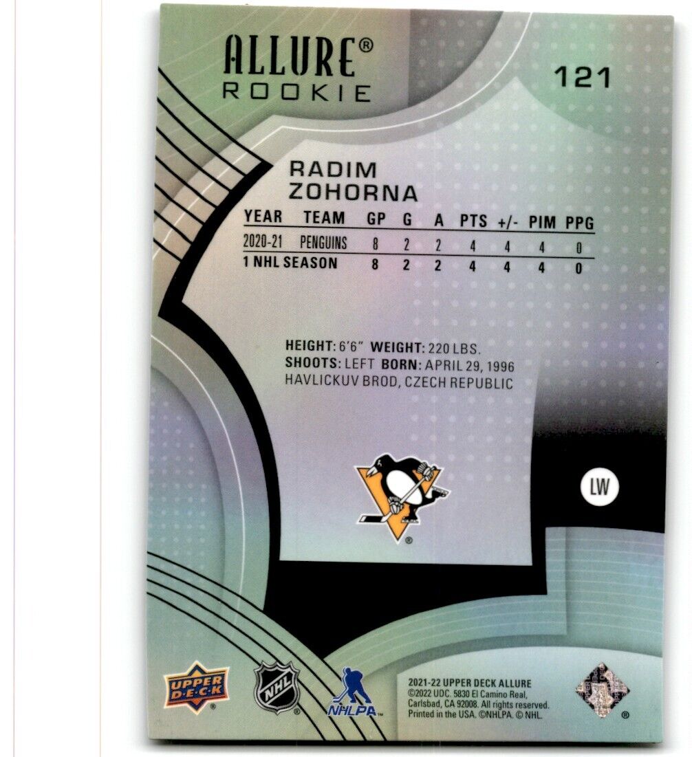 2021-22 Upper Deck Allure Radim Zohorna Rookie Pittsburgh Penguins #121