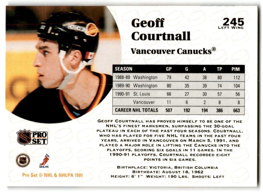 1991-92 Pro Set Geoff Courtnall Vancouver Canucks #245