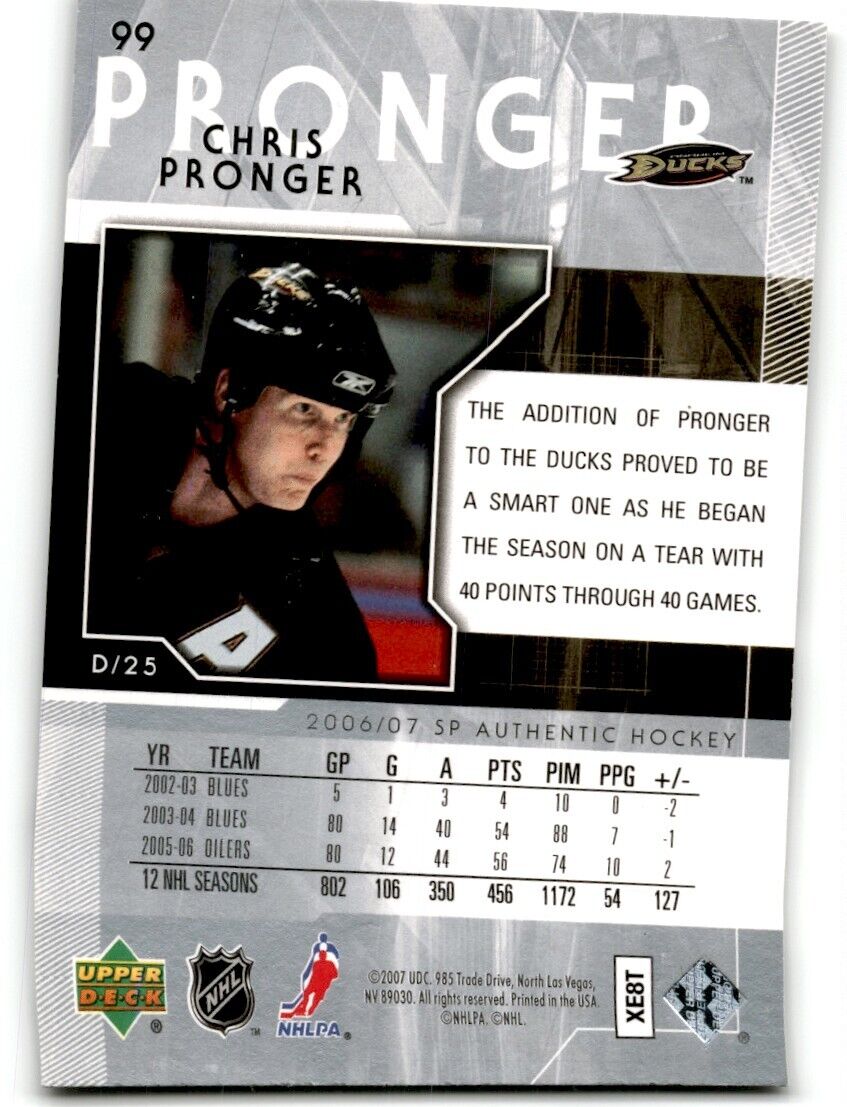 2007-08 SP Authentic Chris Pronger Anaheim Ducks #99