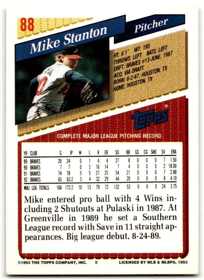 1993 Topps Inaugural Marlins Mike Stanton Atlanta Braves #88