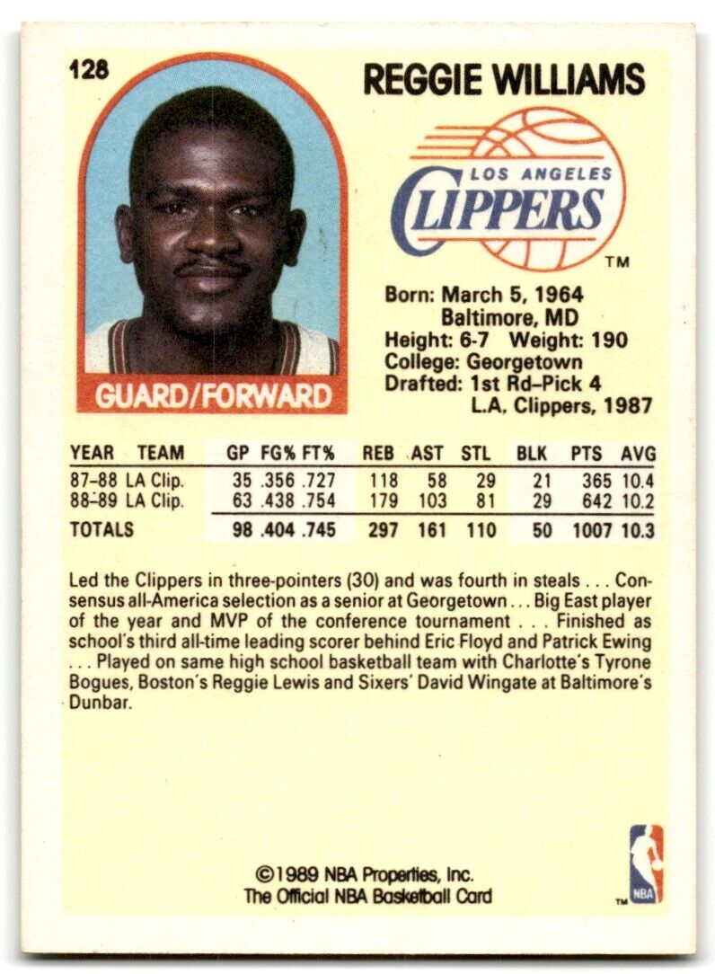 1989-90 Hoops Reggie Williams Rookie Los Angeles Clippers #128