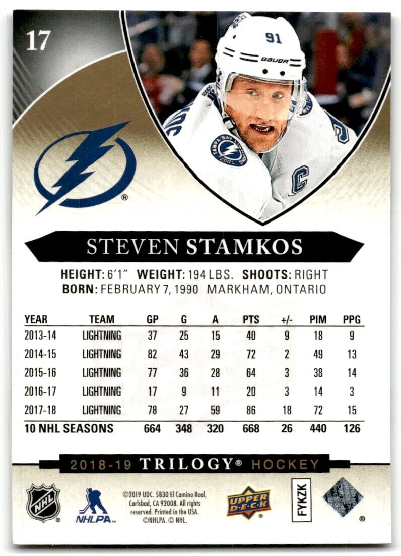 2018-19 Upper Deck Trilogy Steven Stamkos Tampa Bay Lightning #17