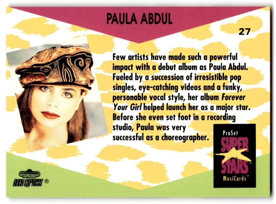 1991-92 ProSet Super Stars MusiCard Paula Abdul #27