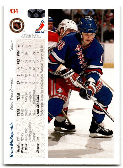 1991-92 Upper Deck Brian McReynolds Rookie New York Rangers #434