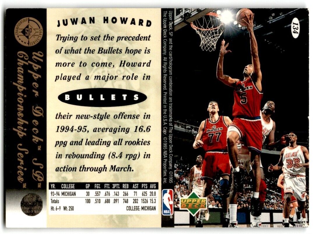 1994-95 SP Championship Juwan Howard Rookie Washington Bullets #134