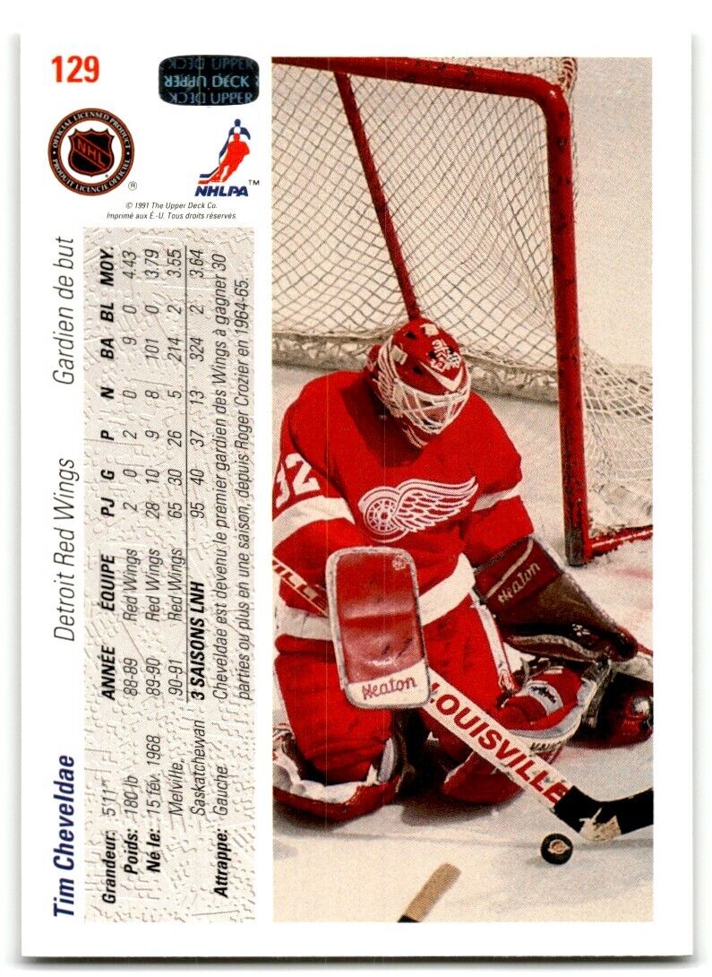 1991-92 Upper Deck French Tim Cheveldae Detroit Red Wings #129