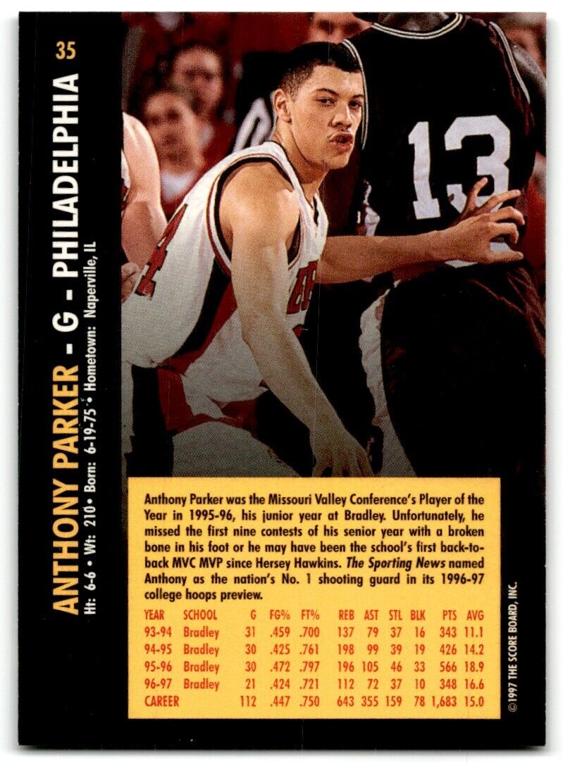 1997-98 Score Board Rookies Anthony Parker Bradley Braves #35