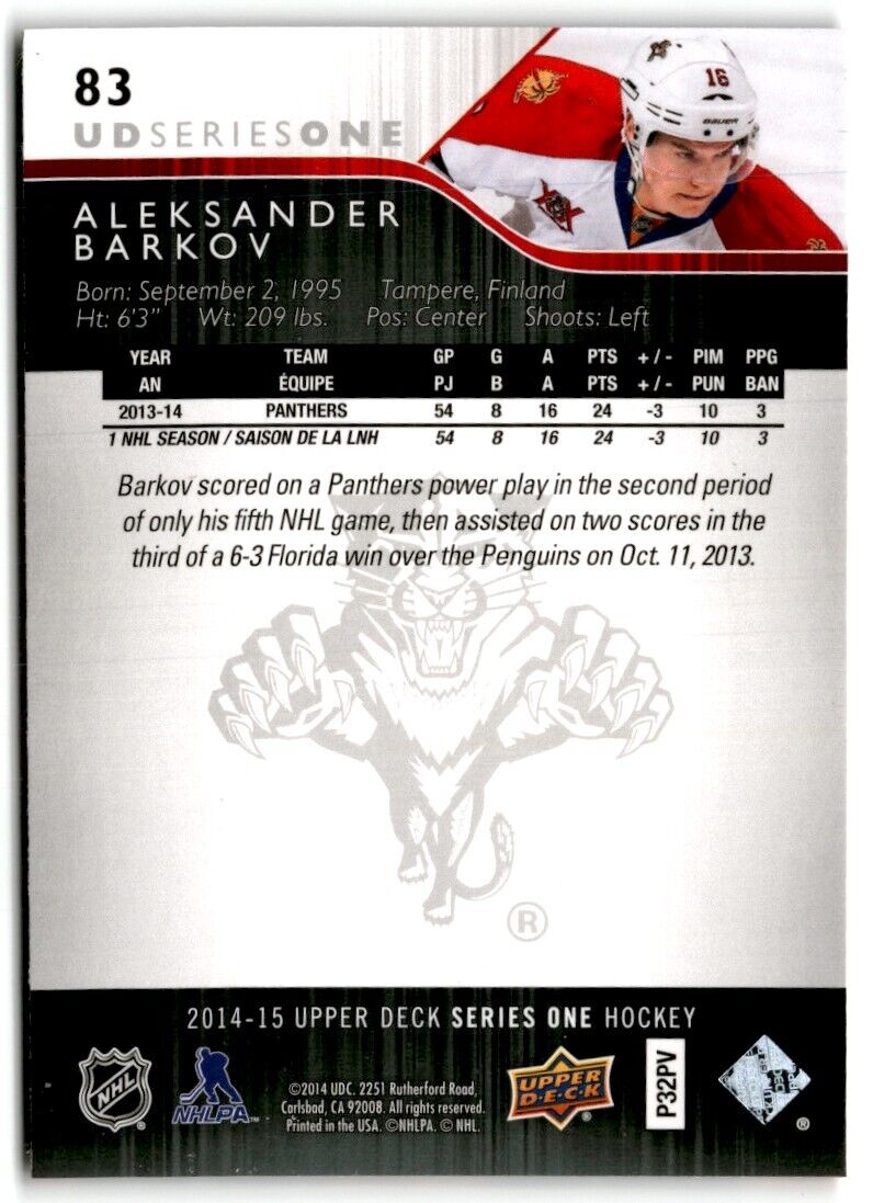 2014-15 Upper Deck Aleksander Barkov Rookie Florida Panthers #83