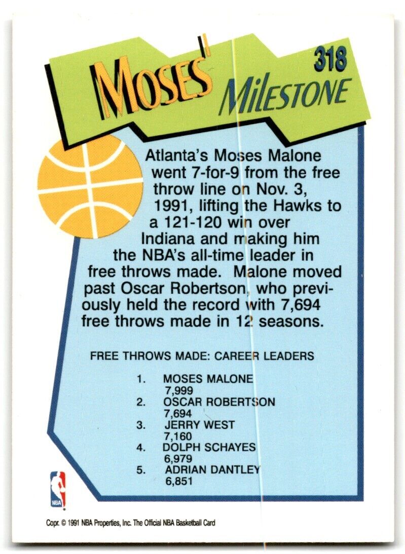 1991-92 Hoops Moses Malone Atlanta Hawks #318