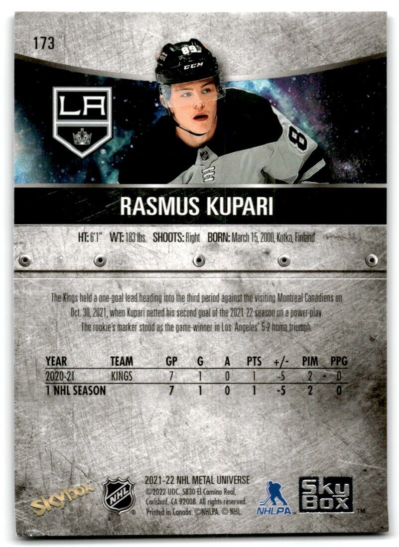 2021-22 Skybox Metal Universe Rasmus Kupari Rookie Los Angeles Kings #173