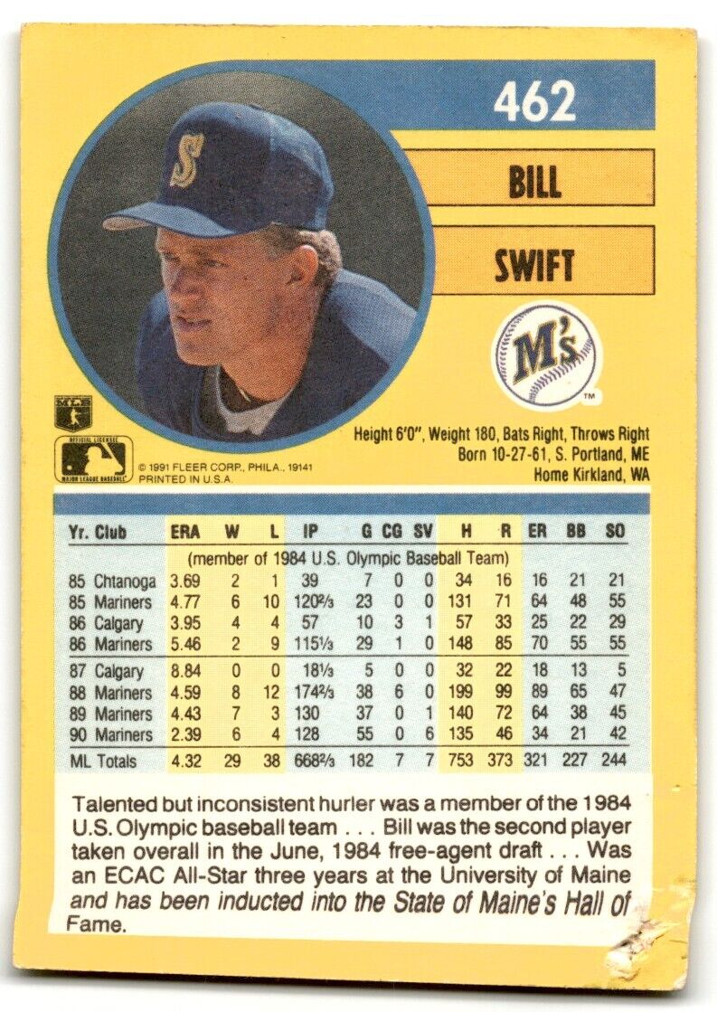 1991 Fleer Bill Swift Seattle Mariners #462