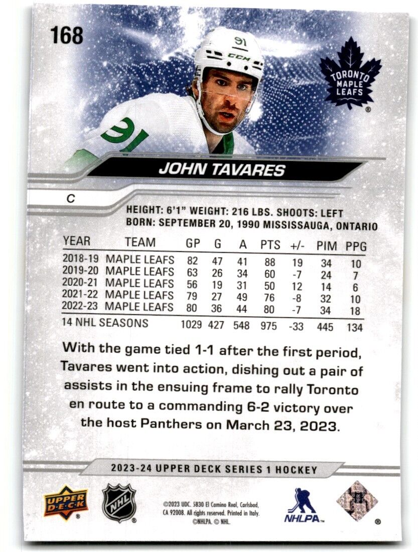 2023-24 Upper Deck John Tavares Toronto Maple Leafs #168