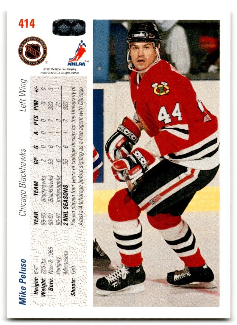 1991-92 Upper Deck Mike Peluso Chicago Blackhawks #414