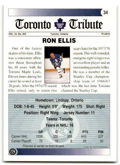 1991-92 Ultimate Original 6 Ron Ellis Toronto Maple Leafs #34