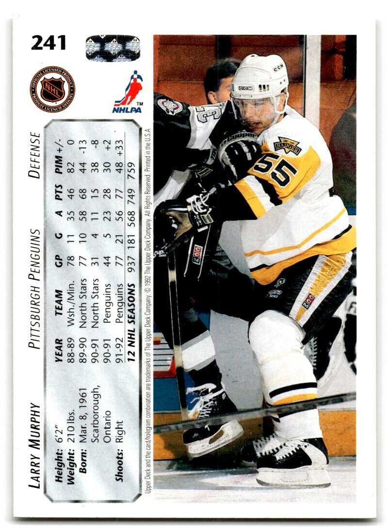 1992-93 Upper Deck Larry Murphy Pittsburgh Penguins #241