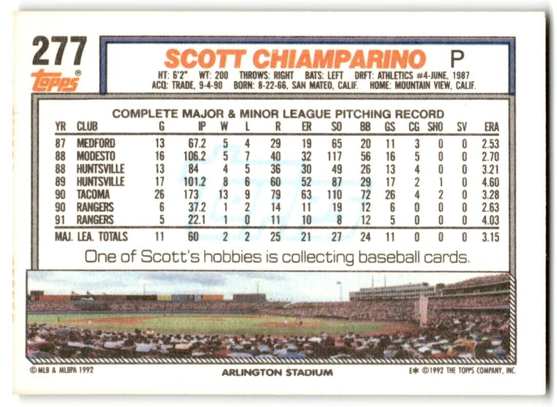 1992 Topps Scott Chiamparino Texas Rangers #277