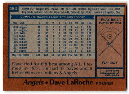 1978 Topps Dave LaRoche California Angels #454