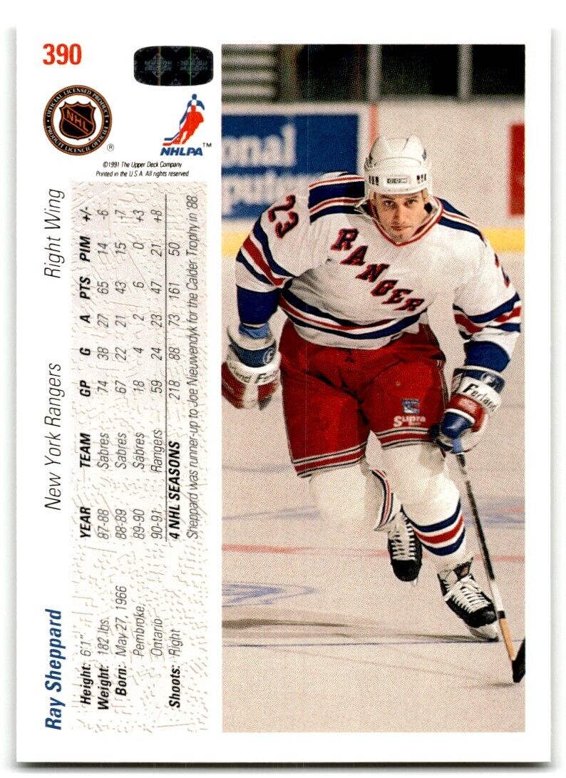 1991-92 Upper Deck Ray Sheppard New York Rangers #390