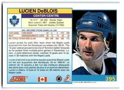 1991-92 Score Canadian Lucien DeBlois Toronto Maple Leafs #395