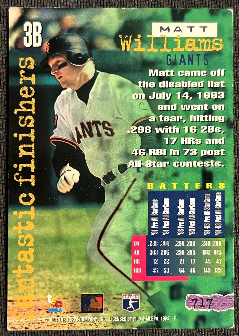 1994 Stadium Club Matt Williams San Francisco Giants #717