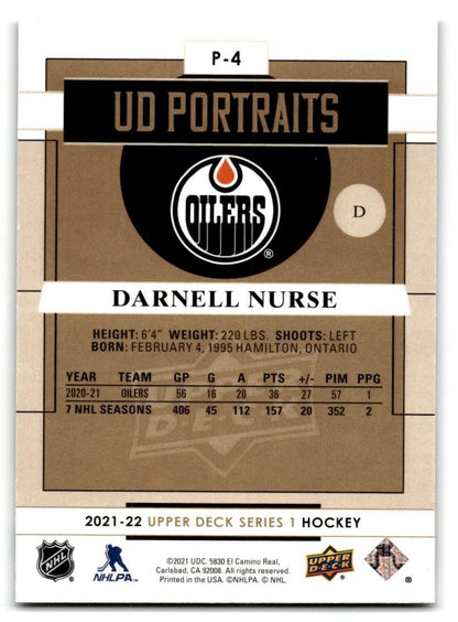 2021-22 Upper Deck UD Portraits Darnell Nurse Edmonton Oilers #P-4