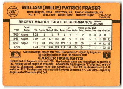 1989 Donruss Willie Fraser California Angels #567