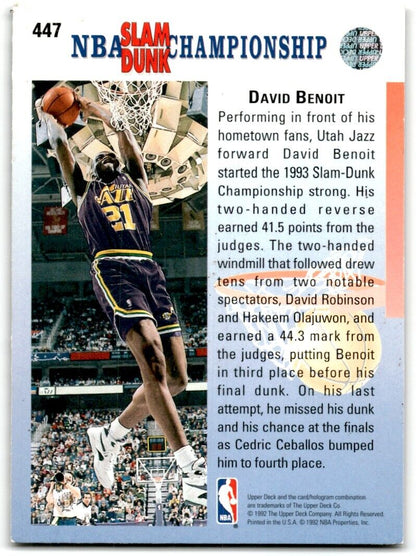 1992-93 Upper Deck David Benoit Utah Jazz #447