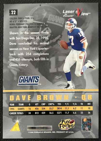 1996 Pinnacle Laser View Hologram Dave Brown New York Giants #22