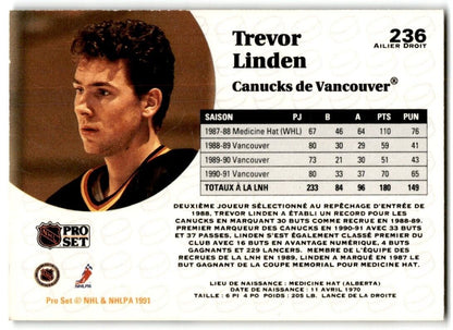 1991-92 Pro Set Trevor Linden Vancouver Canucks #236