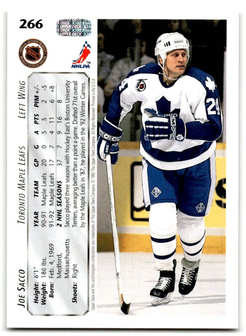 1992-93 Upper Deck Joe Sacco Toronto Maple Leafs #266