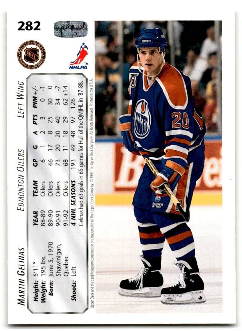 1992-93 Upper Deck Martin Gelinas Edmonton Oilers #282