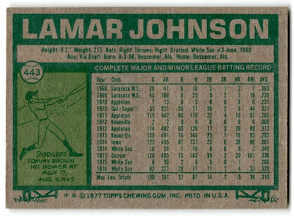 1977 Topps Lamar Johnson Chicago White Sox #443