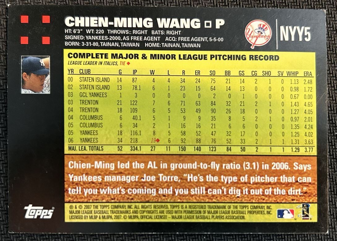 2007 Topps New York Yankees Chien-Ming Wang New York Yankees #NYY5