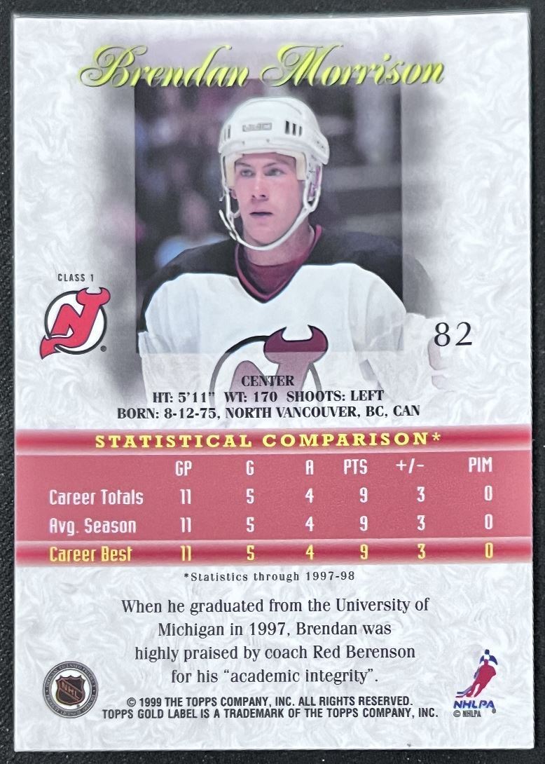 1998-99 Topps Gold Label Brendan Morrison New Jersey Devils #82