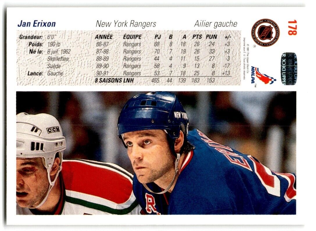 1991-92 Upper Deck French Jan Erixon New York Rangers #178