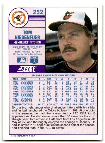 1989 Score Tom Niedenfuer Baltimore Orioles #252