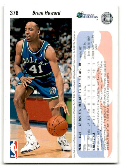 1992-93 Upper Deck Brian Howard Dallas Mavericks #378