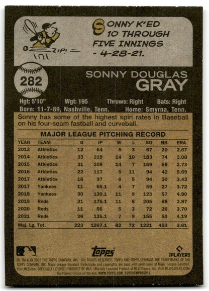 2022 Topps Heritage Sonny Gray Cincinnati Reds #282