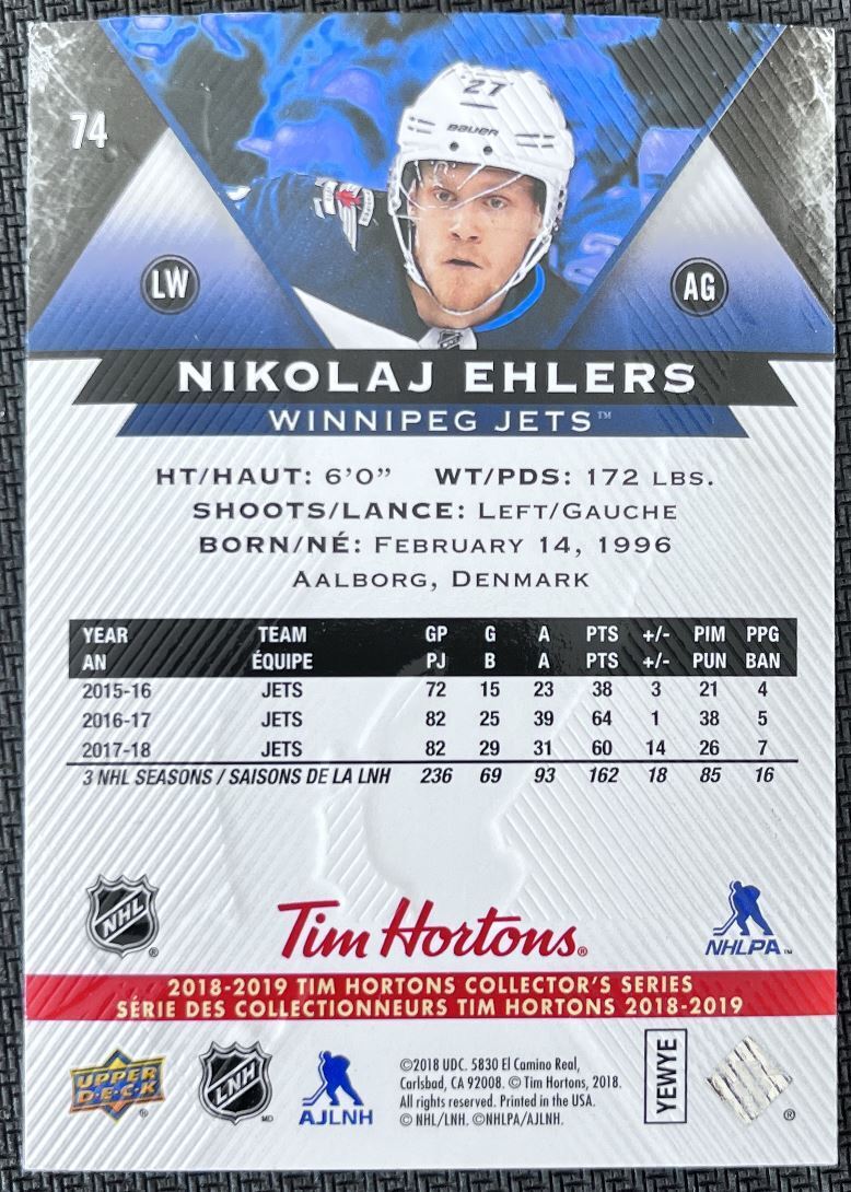 2018-19 Upper Deck Tim Hortons Nikolaj Ehlers Winnipeg Jets #74