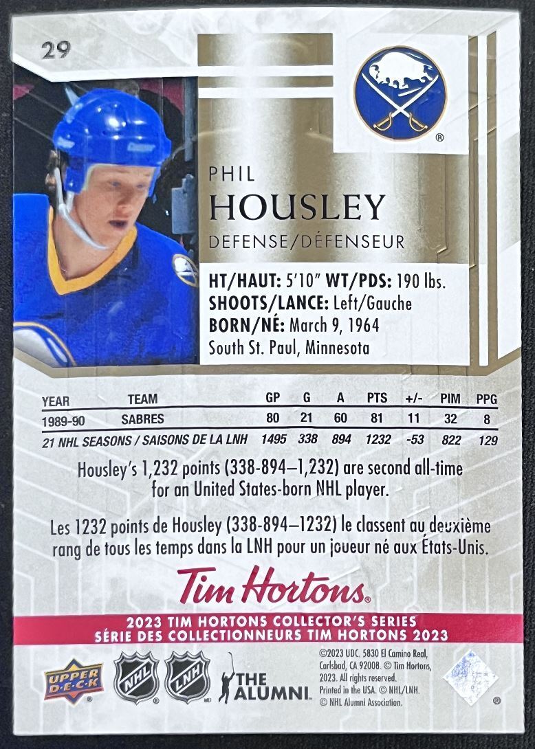 2023-24 Upper Deck Tim Hortons Legends Tim Horton Phil Housley Buffalo Sabres