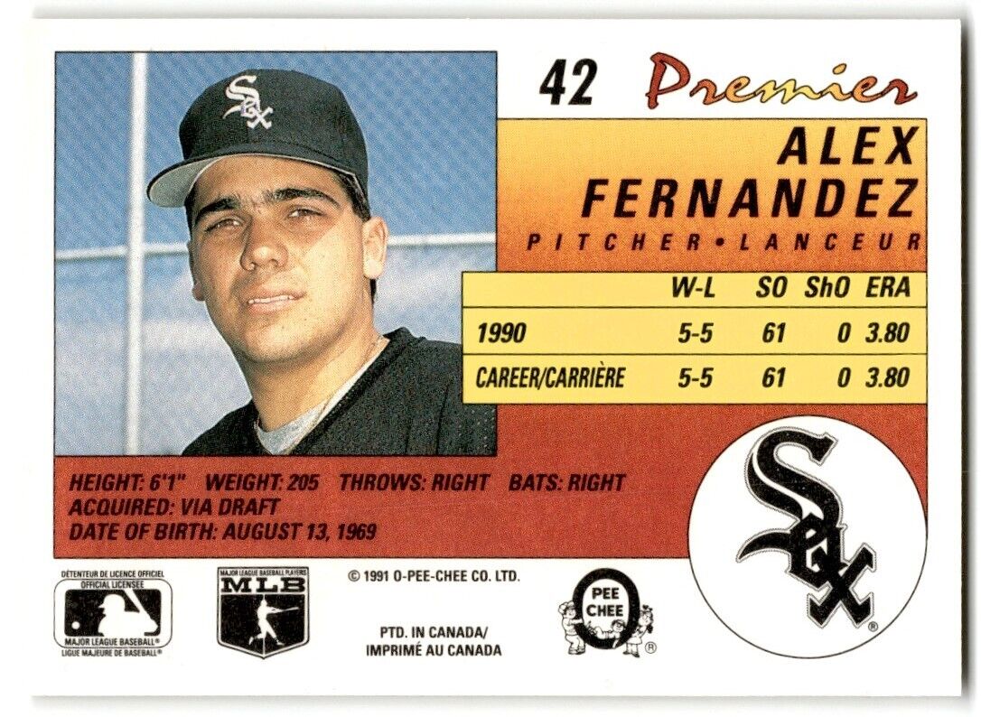 1991 O-Pee-Chee Premier Alex Fernandez Chicago White Sox #42